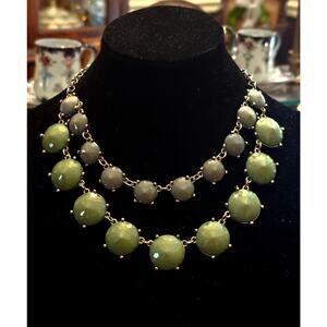 Moss Green Grey Lucite Prong Set Faceted Cabachon Statement Bib Necklace 16"